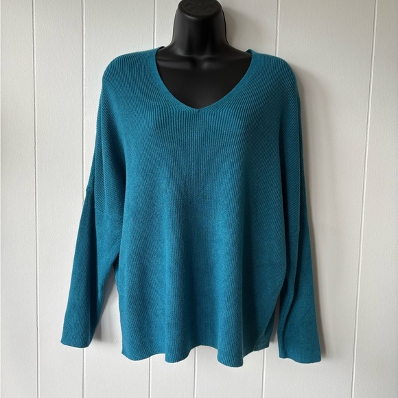 Massimo Dutti Teal Knit V-Neck Sweater | Size Medium - Picture 1 of 7